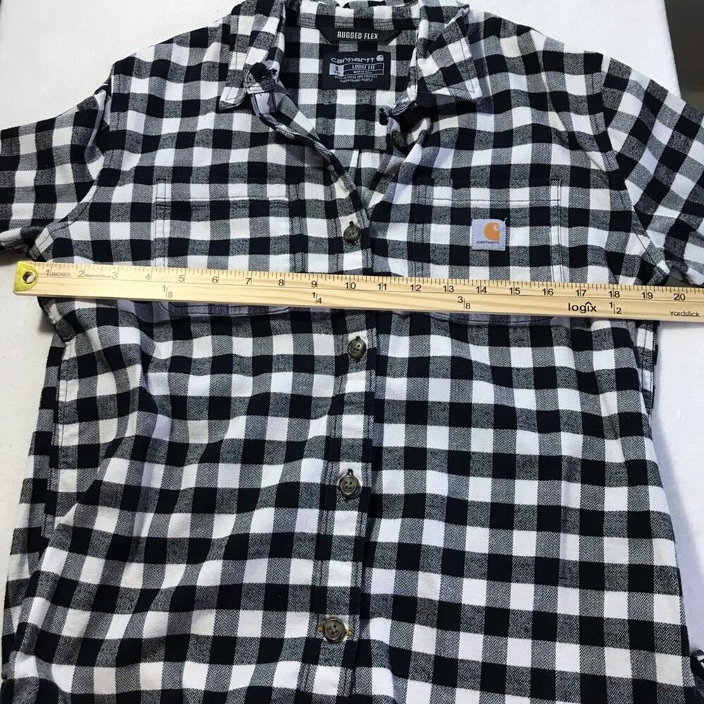 Carhartt womens S black white plaid long sleeve button up flannel loose fit - Picture 6 of 8